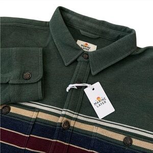 Marine Layer Pacifica Twill Button Up Shirt Green Stripe Size XL $138